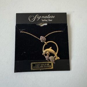 Signature Brand Dolphin Necklace 18 KT Gold on Sterling Silver
